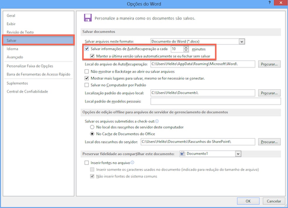 como ativar salvamento automático word