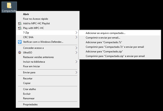 como compactar arquivos para enviar por email