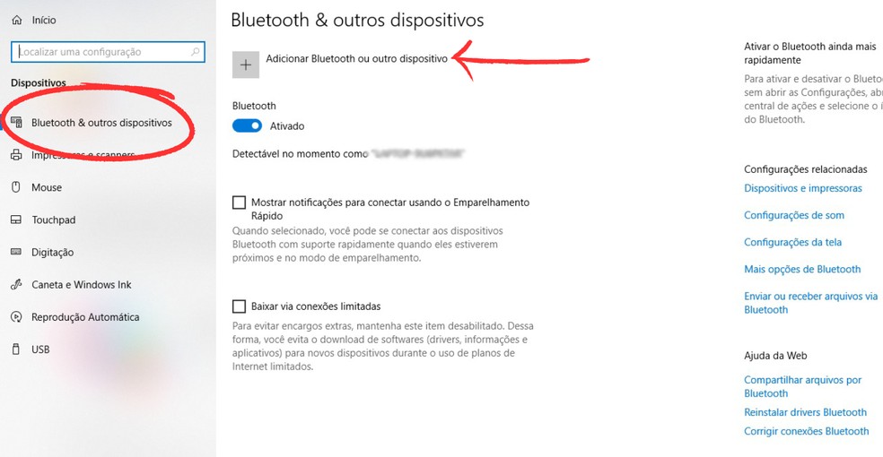 como conectar fone de ouvido bluetooth no notebook