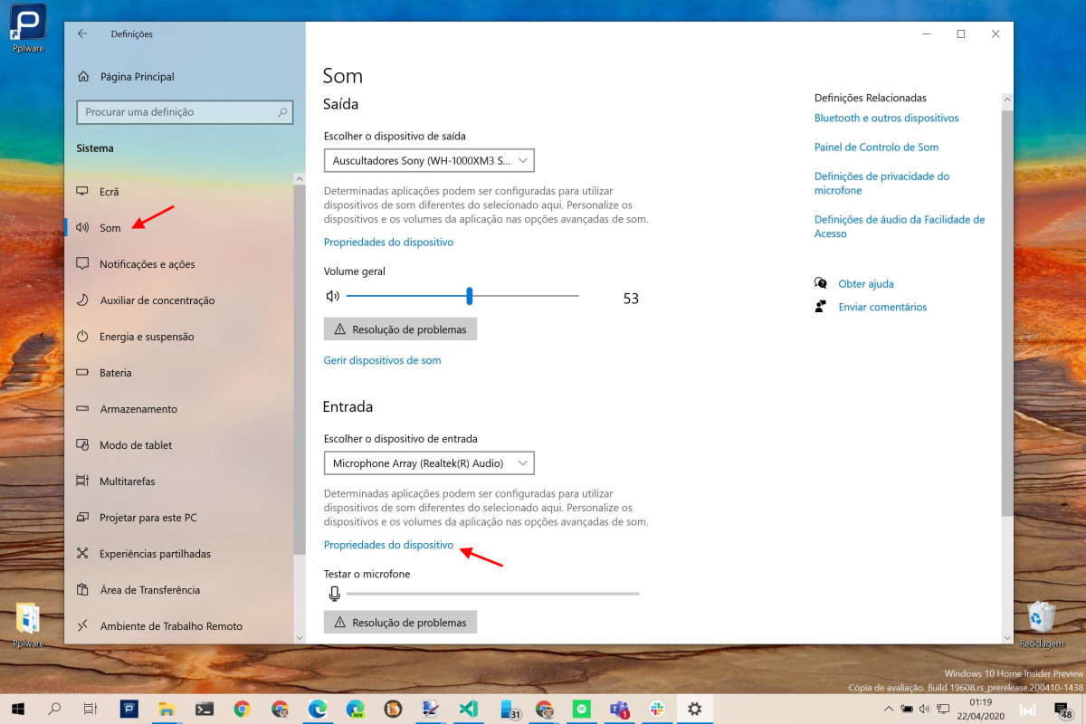 como configurar microfone no windows