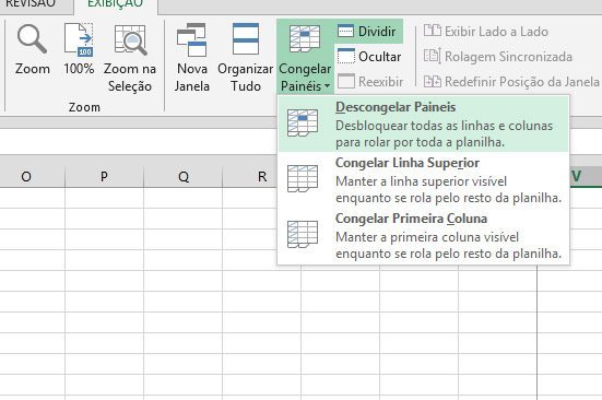 como congelar paineis no excel