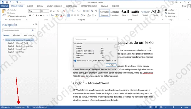 Personalizando a barra de status do Microsoft Word