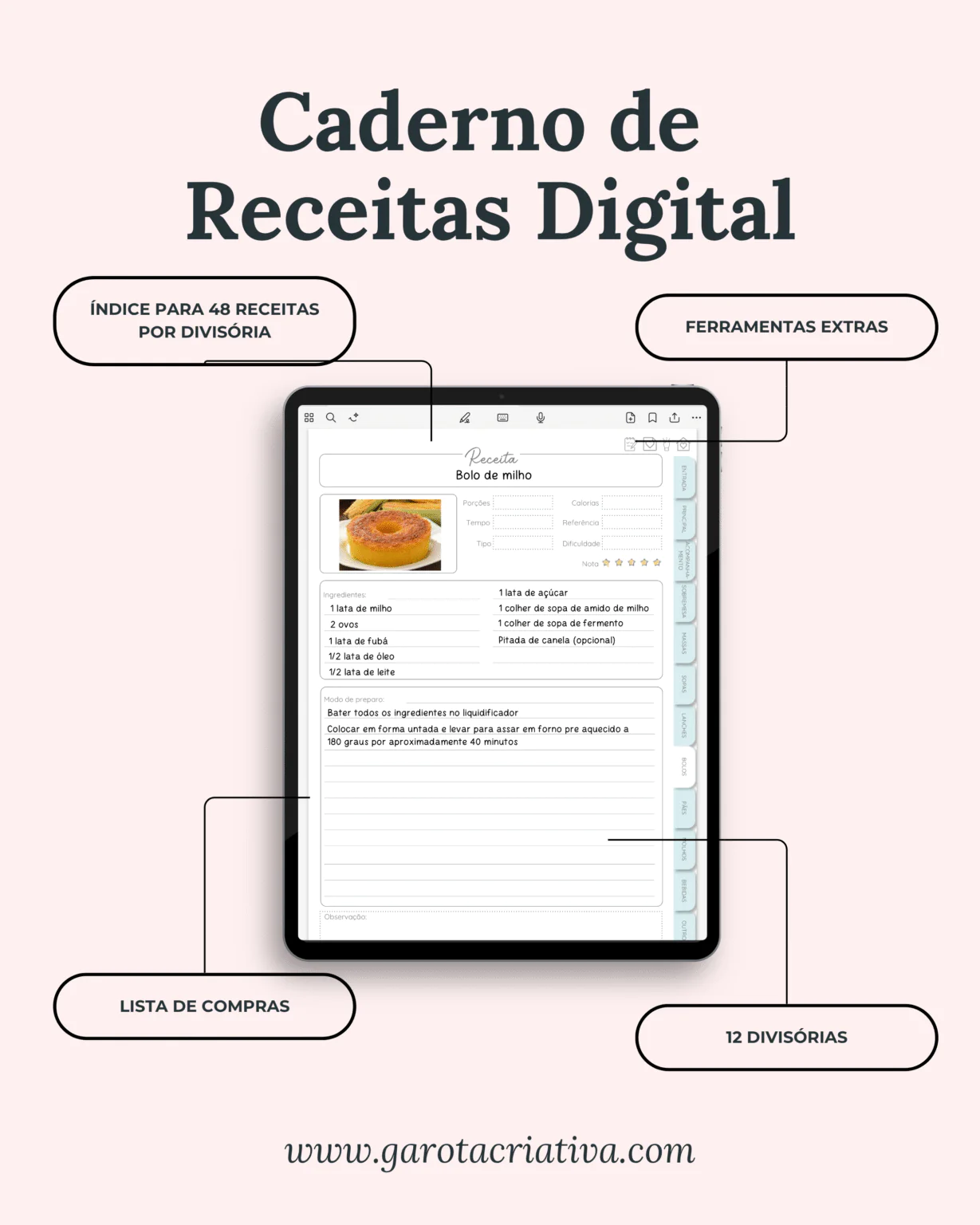 como criar um caderno de receitas digital