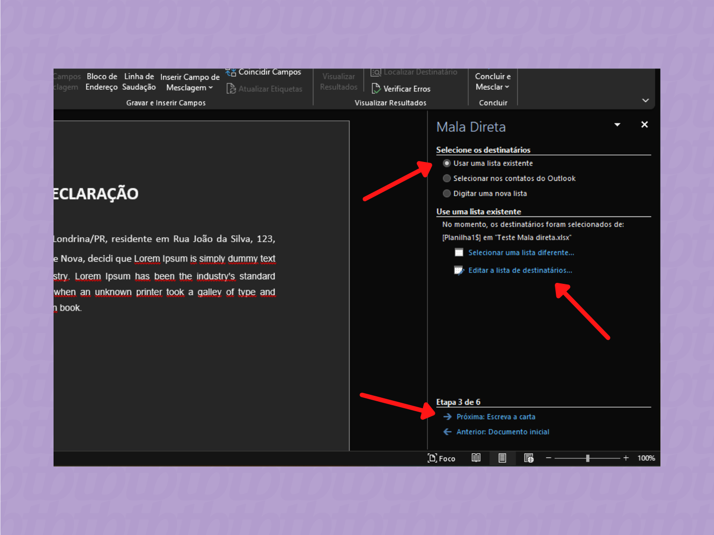 como fazer mala direta no word