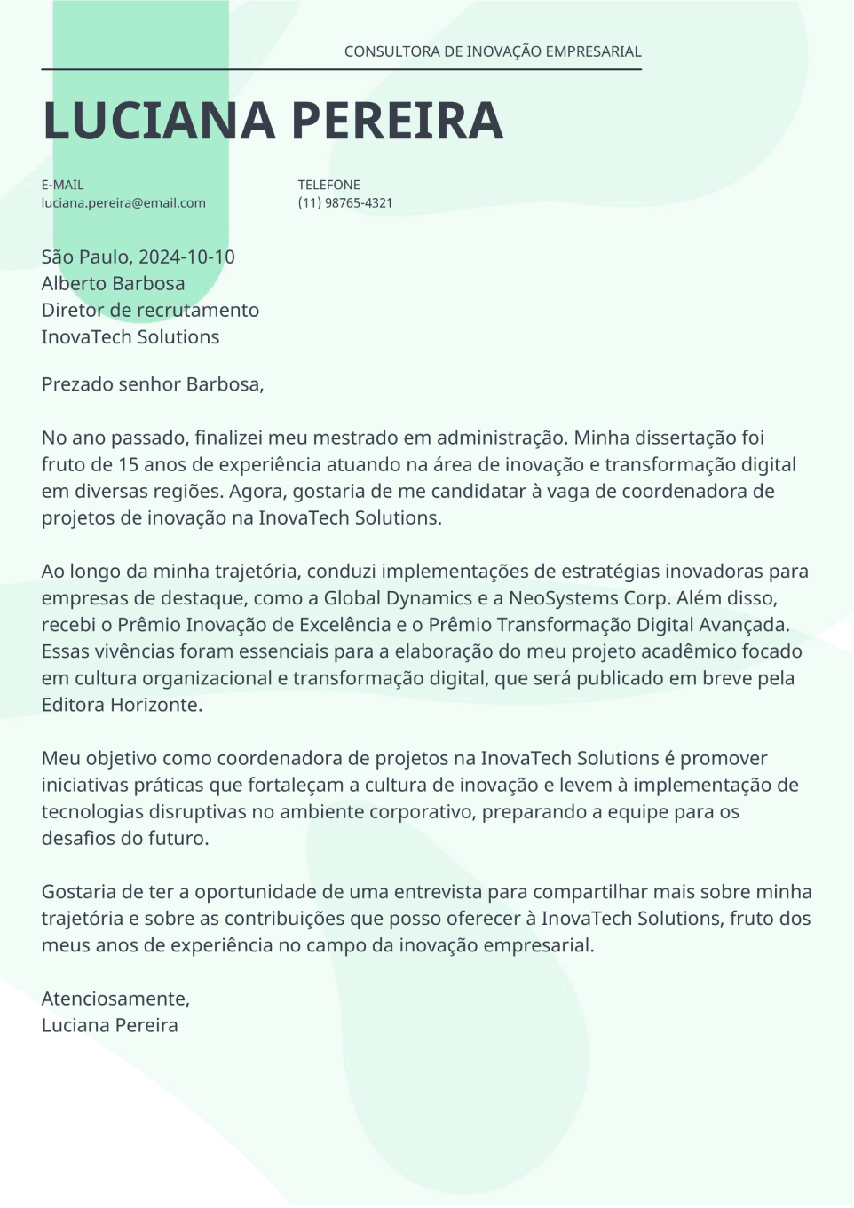 Exemplos de cartas de apresentação para diversas áreas