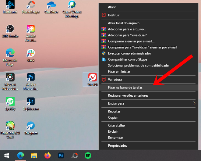 como fixar programas na barra de tarefas
