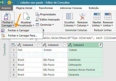 como importar dados para o excel