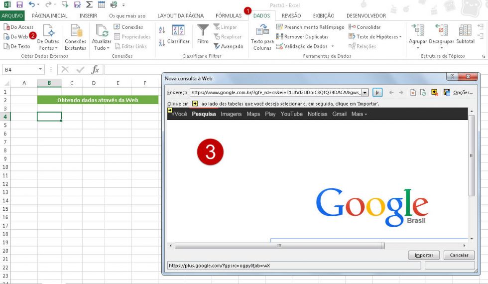 como importar dados para o excel