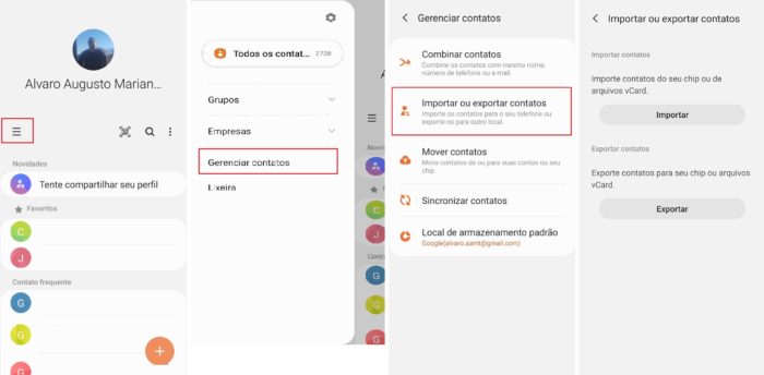 como importar e exportar contatos do email