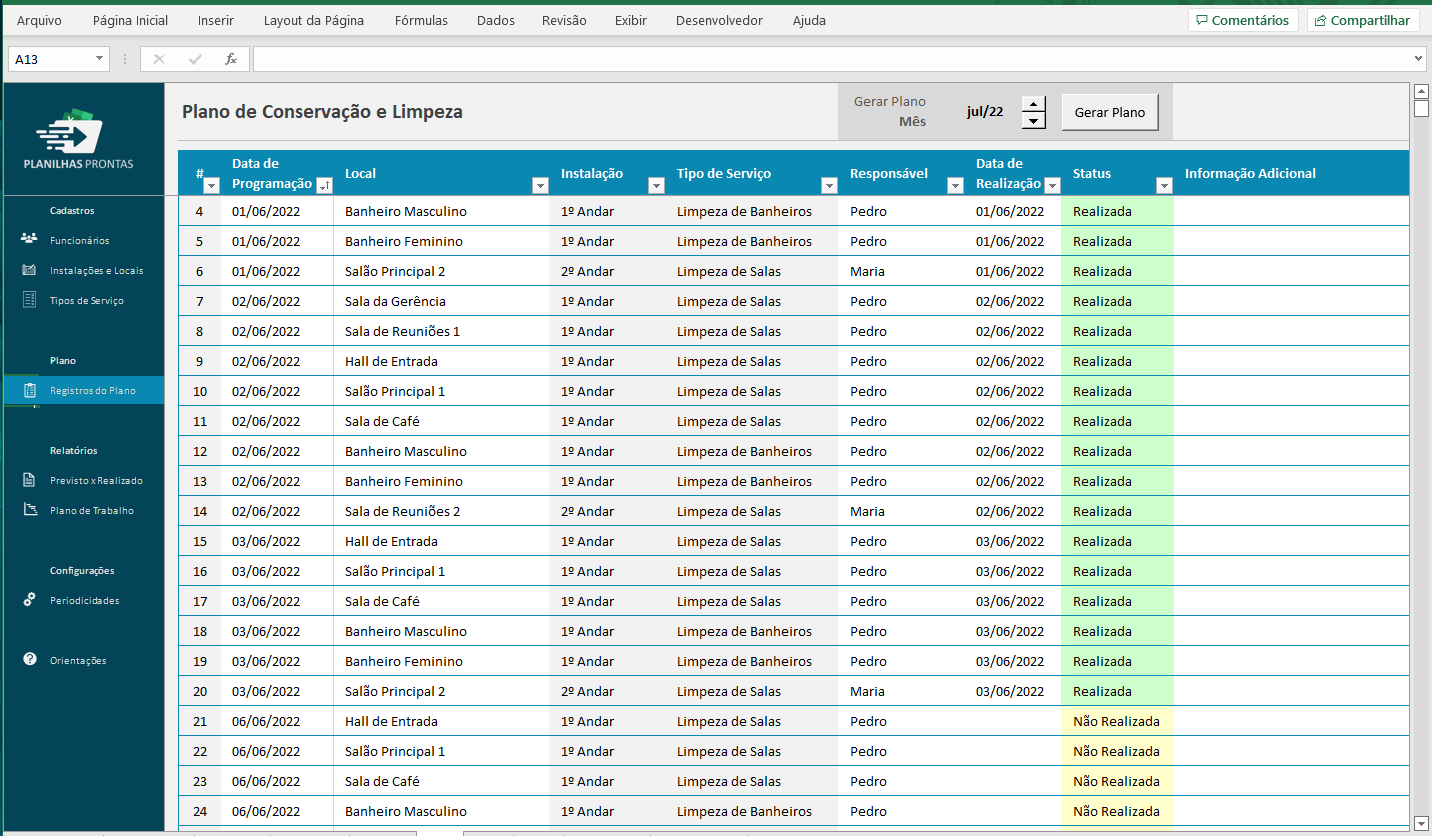 como organizar a rotina de limpeza da casa no excel