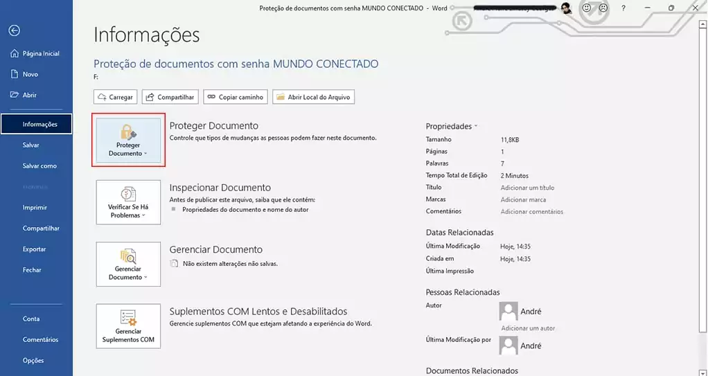 como proteger documento word com senha
