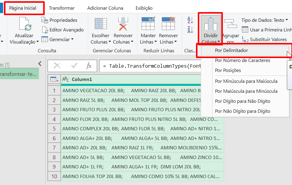 como transformar texto em colunas no excel