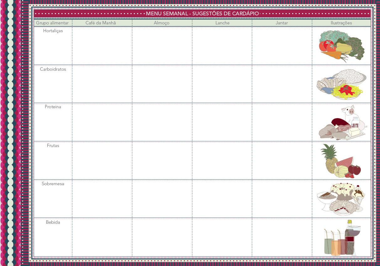 planilha de cardapio semanal para imprimir