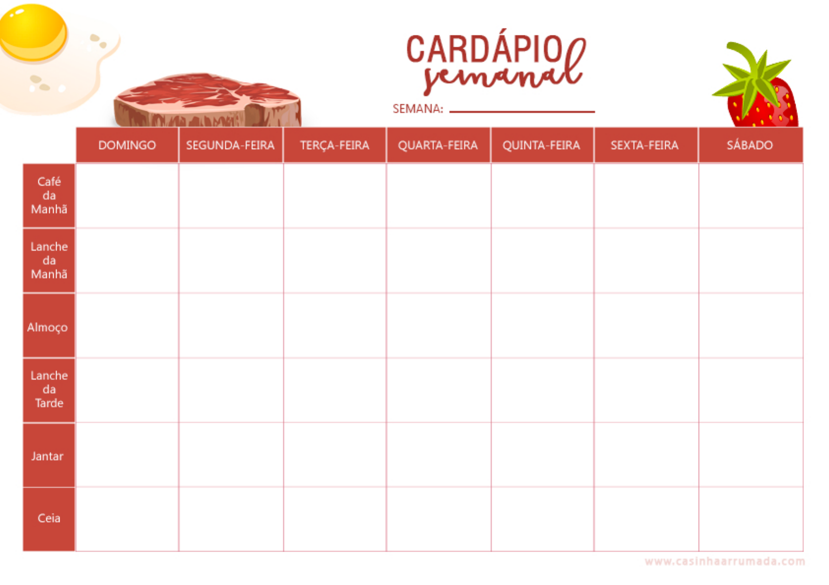planilha de cardapio semanal para imprimir
